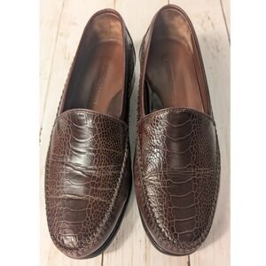 Johnston & Murphy Loafers 8.5M Brown Croc Print‎ Leather Slip On Dress Shoes